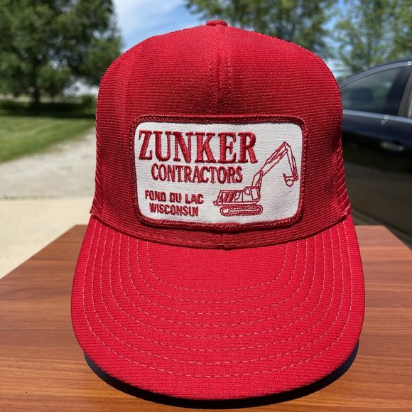 Vintage Zunker Contractors Construction Patch Trucker Hat Fond Du Lac Wisconsin - Picture 10 of 10